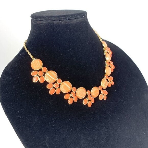 Monet Faux Gem Orange Floral Princess Necklace On Gold Tone Chain 7" Drop - Picture 10 of 10